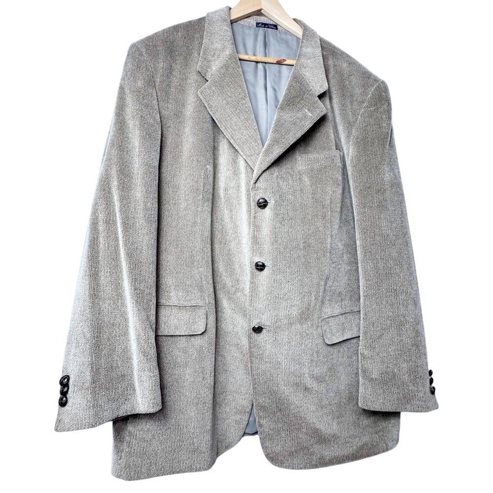 Vintage Calvin America Taupe Cotton Boucle Leather 3 Button Blazer Mens Size 44L